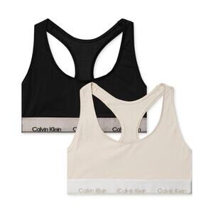 Calvin Klein 2-Pk. Modern Cotton Unlined Bralette, BLACK/COCOON Size M 0271